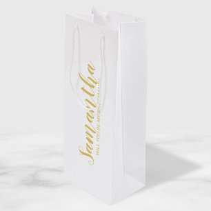 Bridesmaid Proposal Modern Script Gold Wine Gift Bag