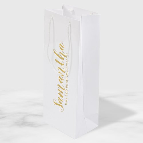 Bridesmaid Proposal  Modern Script Gold Wine Gift Bag