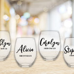Bridesmaid Proposal Modern Script Simple Stemless Wine Glass<br><div class="desc">Looking for the perfect way to pop the question to your bridesmaids? Look no further than our personalized bridesmaid wine glasses! Our glasses with simple and minimalist design are the perfect addition to any bridesmaid proposal gift. They are also a great keepsake that your loved ones can cherish for years...</div>