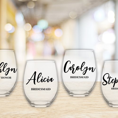 Bridesmaid Proposal Modern Script Simple Stemless Wine Glass