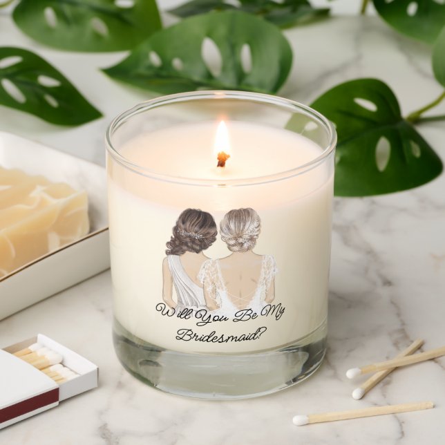bridesmaid proposal, modern script stylish scented candle (Lit)