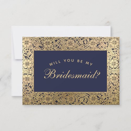 Bridesmaid Proposal Navy Blue Gold Roses Vintage