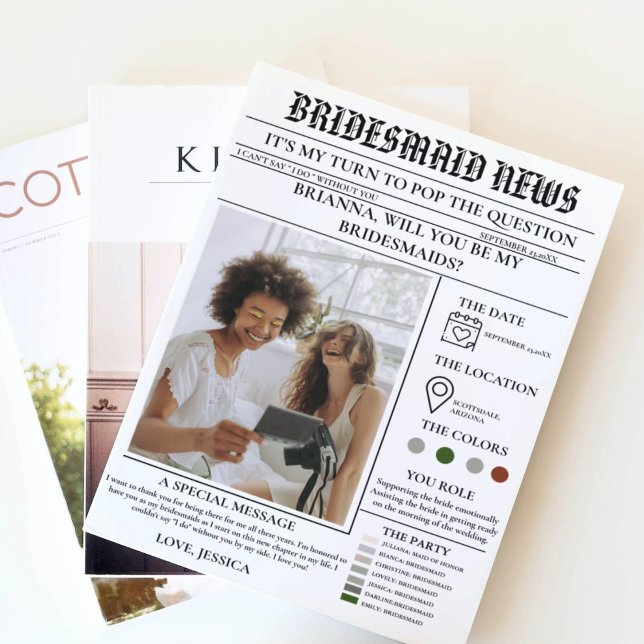 Bridesmaid proposal newspaper+Bridesmaid info card (Creator Uploaded)
