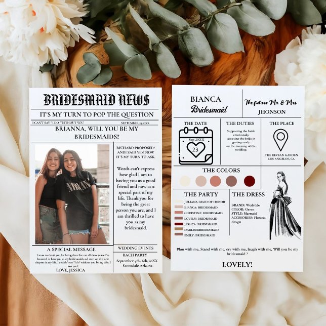 Bridesmaid proposal newspaper+Bridesmaid info card (Creator Uploaded)