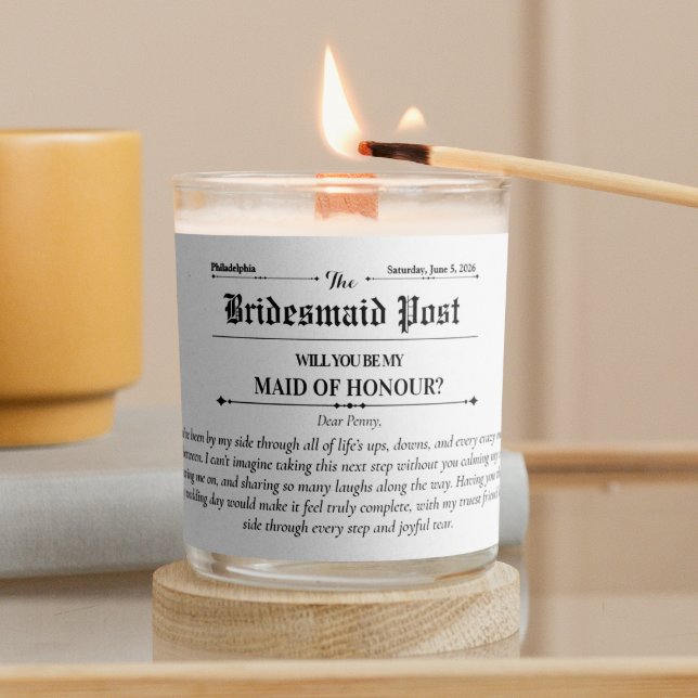 Bridesmaid Proposal Newspaper Cover 1 Photo Scented Candle (Bridesmaid Proposal Newspaper Cover 1 Photo Scented Candle)