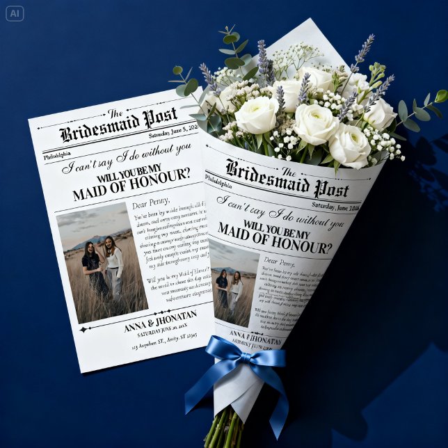 Bridesmaid Proposal Newspaper Flower Wrap Photo Wrapping Paper (Bridesmaid Proposal Newspaper Flower Wrap Photo Wrapping Paper)