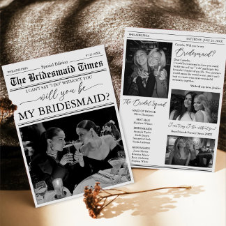 Bridesmaid Proposal Newspaper Photo Invitation
