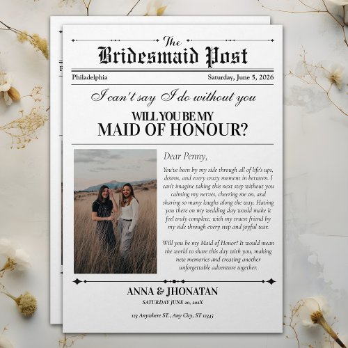 Bridesmaid Proposal Newspaper Photo Retro