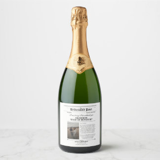 Bridesmaid Proposal Newspaper Photo Sparkling Wine Label