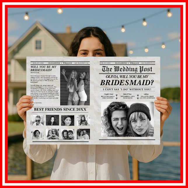 Bridesmaid Proposal Newspaper Retro Maid of Honor Card (Creator Uploaded)
