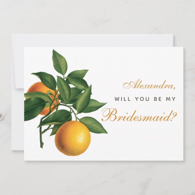 Bridesmaid Proposal Oranges Green Leaves Botanical Card (Front)