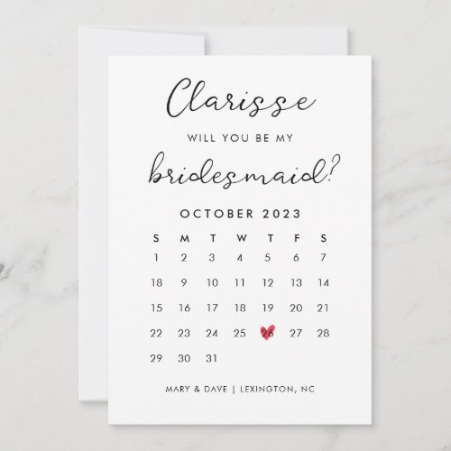 Bridesmaid Proposal Photo Card with Calendar