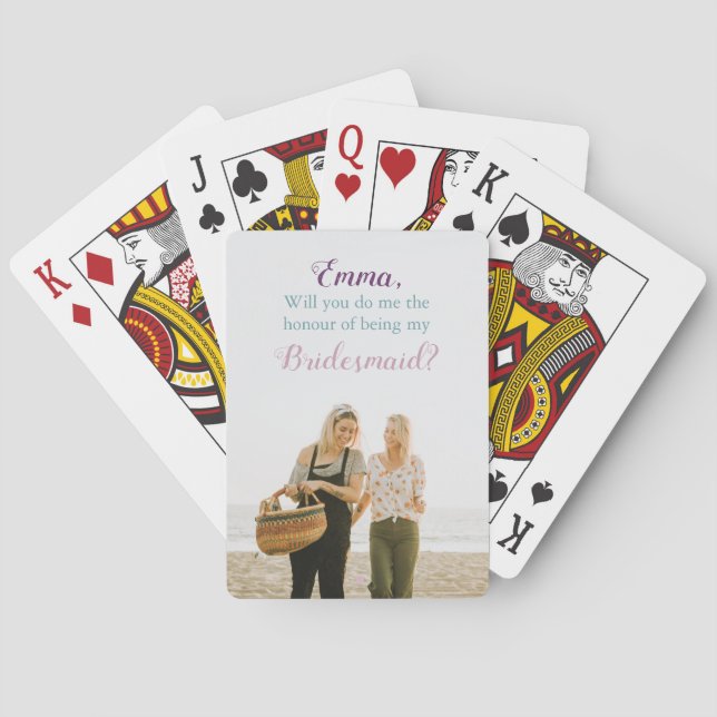 Bridesmaid Proposal Photo Personalized Poker Cards (Back)