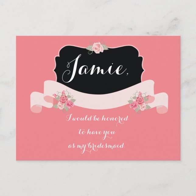 Bridesmaid Proposal Pink Floral Invitation Postcard (Front)
