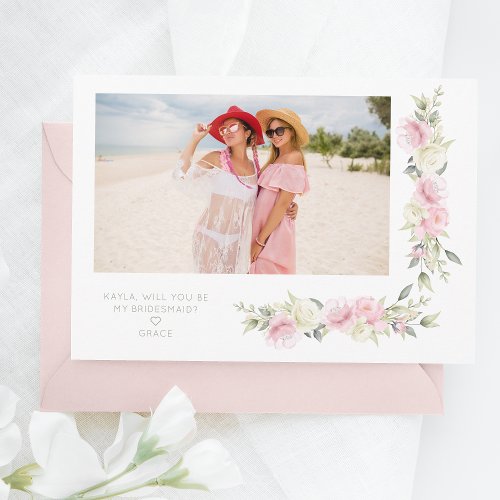 Bridesmaid Proposal Pink Sage Shades Flowers Photo