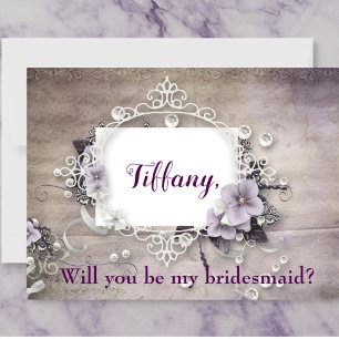 Bridesmaid Proposal Purple Floral Elegant Theme Invitation Postcard