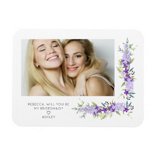 Bridesmaid Proposal Purple Shades Flowers Photo Magnet
