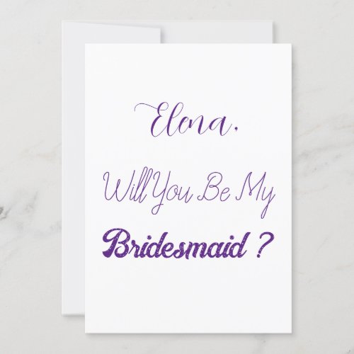 Bridesmaid Proposal Purple White Elegant Wedding Invitation