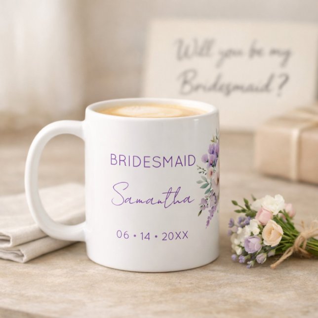 Bridesmaid Proposal Purple Wisteria Floral  Coffee Mug (Creator Uploaded)