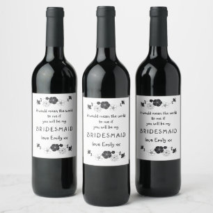 Bridesmaid Proposal Script Floral Motif Wine Label