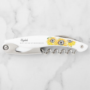 Bridesmaid Proposal Sunflower Floral Personalized Waiter's Corkscrew