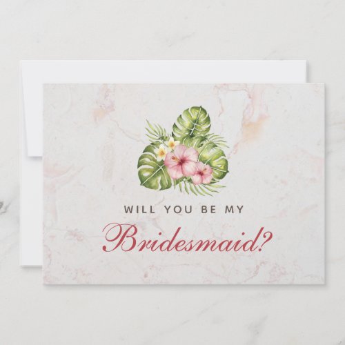 Bridesmaid Proposal Tropical Floral Pink Hibiscus Card