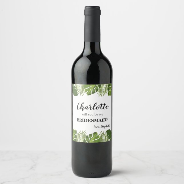 Bridesmaid proposal tropical Wine label (Front)