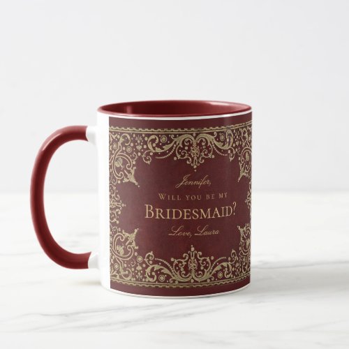 Bridesmaid Proposal Vintage Gold Burgundy Elegant Mug