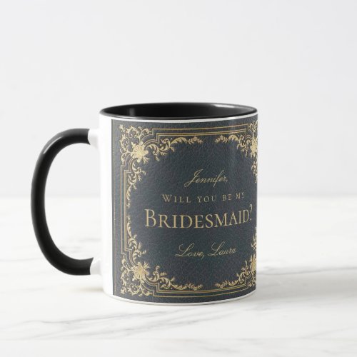 Bridesmaid Proposal Vintage Navy Blue Gold Elegant Mug