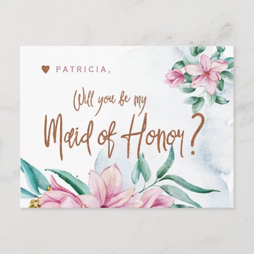 Bridesmaid proposal will you be my maid of honor postcard