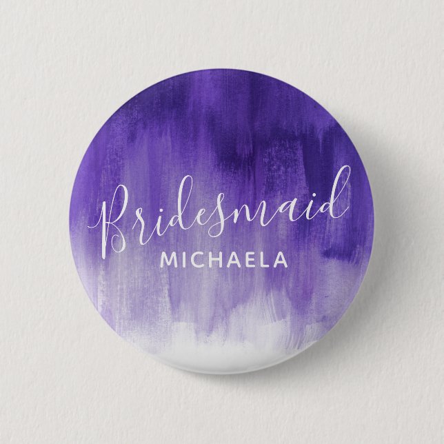 Bridesmaid purple abstract art wedding pin button (Front)