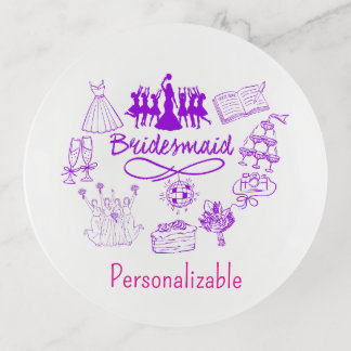 BRIDESMAID Purple Doodle Sketch Wedding Images Trinket Tray