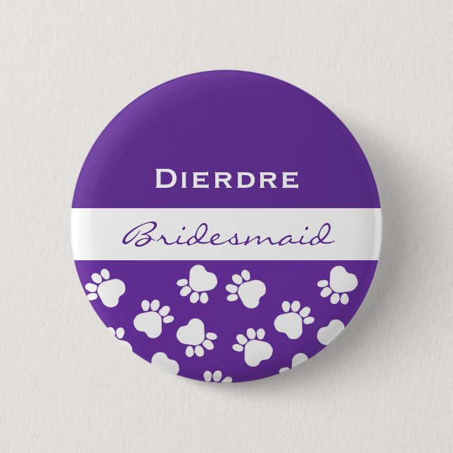 Bridesmaid Purple Paw Prints t V12 Pinback Button (Front)