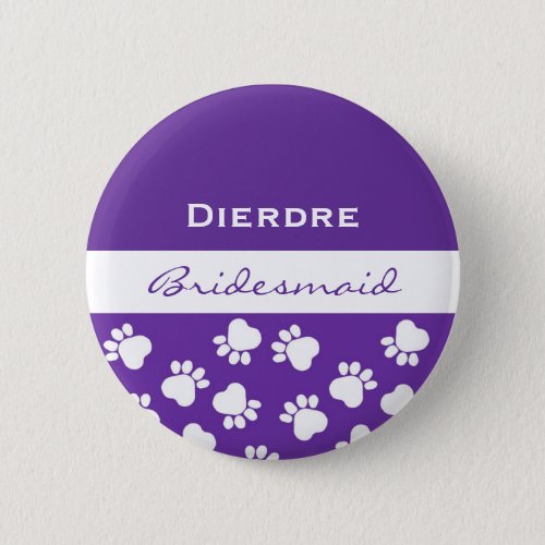 Bridesmaid Purple Paw Prints t V12 Pinback Button