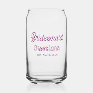 bridesmaid purple pink name date maid of honor bac can glass