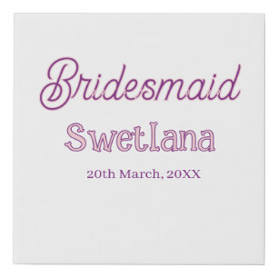 bridesmaid purple pink name date maid of honor bac faux canvas print