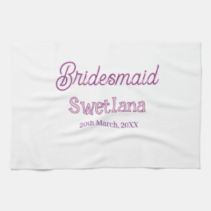 bridesmaid purple pink name date maid of honor bac kitchen towel