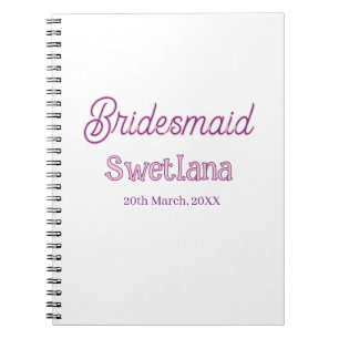bridesmaid purple pink name date maid of honor bac notebook