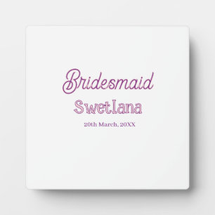 bridesmaid purple pink name date maid of honor bac plaque