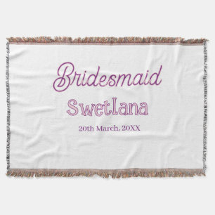 bridesmaid purple pink name date maid of honor bac throw blanket