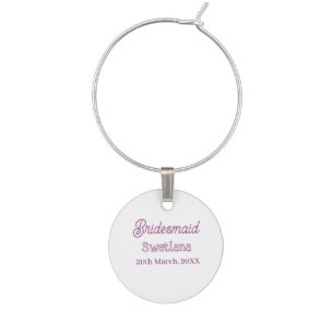 bridesmaid purple pink name date maid of honor bac wine charm