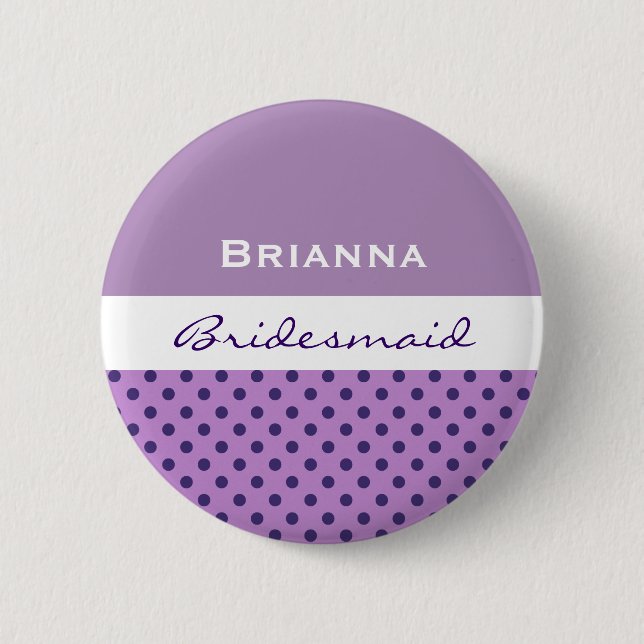 Bridesmaid Purple Polka Dots V05 Button (Front)