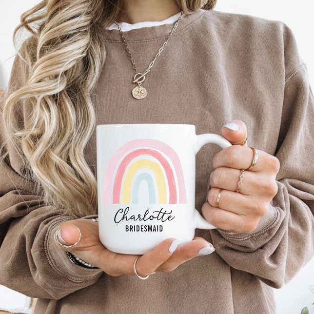 Bridesmaid | Rainbow Bachelorette Party Name Coffee Mug (Personalized Rainbow Bridesmaid Mug, Custom Bridal Party Gift, Bachelorette & Engagement Coffee Cup,)