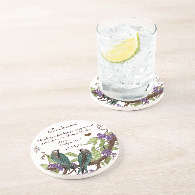 Bridesmaid Reception Vintage Bird Coasters (Side)