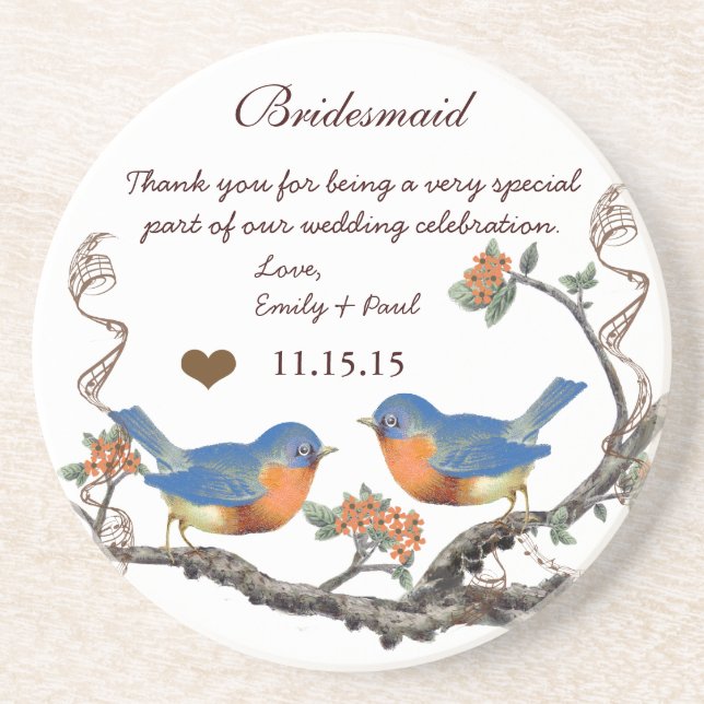 Bridesmaid Reception Vintage Bird Coasters (Front)