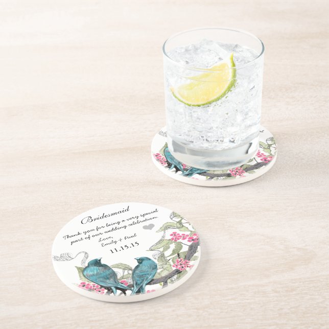 Bridesmaid Reception Vintage Bird Coasters (Side)