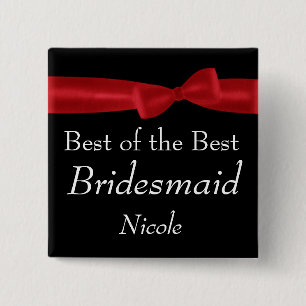 BRIDESMAID Red Bow Wedding Custom Name Button