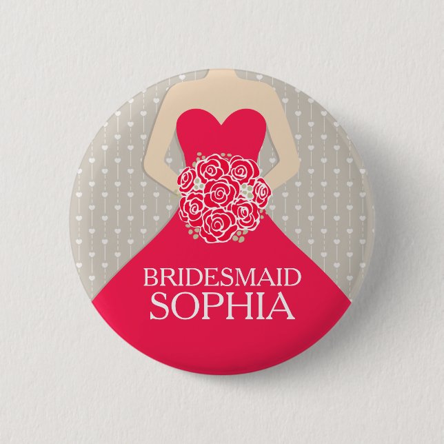 Bridesmaid red dress named wedding pin button (Front)