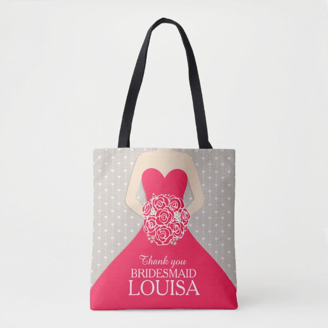 Bridesmaid red dress roses named thank you tote bag (Front)