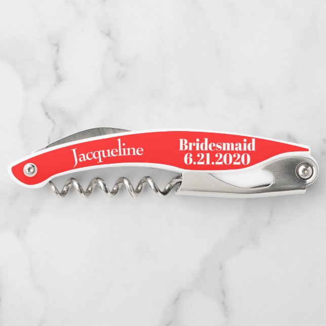 Bridesmaid Red Wedding Favor Corkscrews (Back)